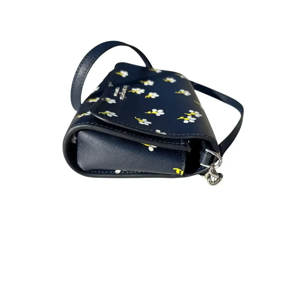 Kate Spade Small Flap Crossbody Navy Safiano Leather Daisy Toss